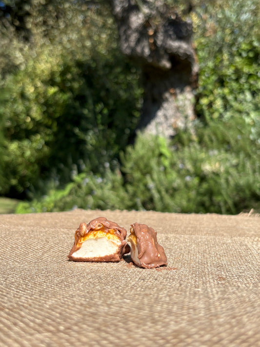 Guimauve caramel riz soufflé enrobage chocolat au lait